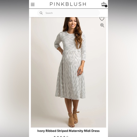 Ivory Striped Maternity Dress - Picture 1 of 4